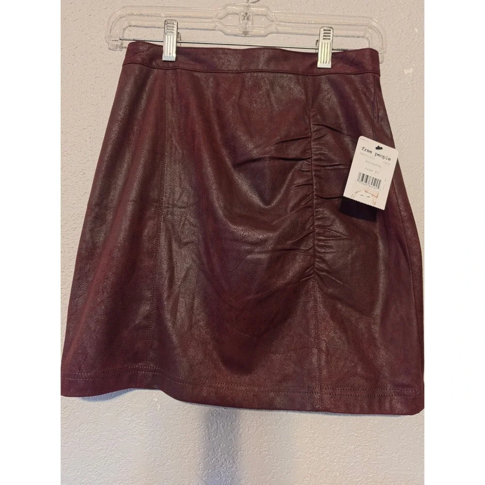Free People Modern Femme Faux Leather Mini Skirt Burgundy OB414857 Size XS NEW
